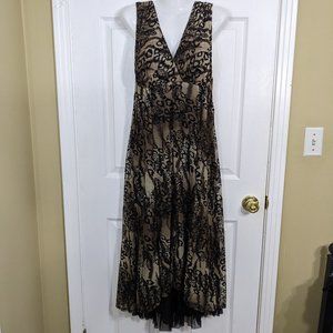 Frank Lyman Design Black/Tan/Bronze Halter Criss-Cross Back Butterfly Dress - 10